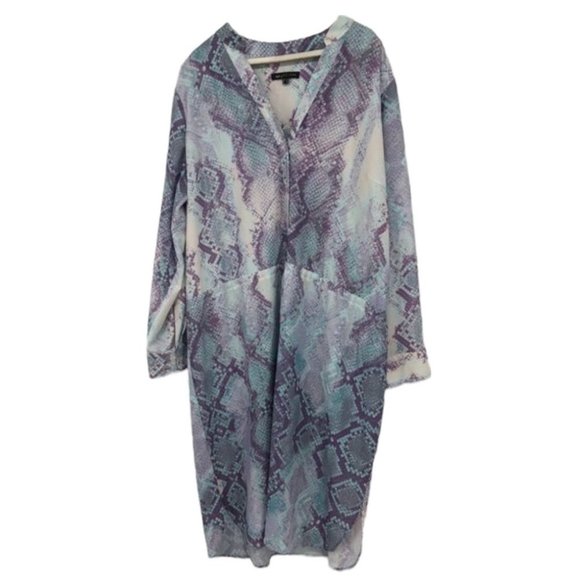 Mynt  1792 snakeskin print 3/4 sleeve shirt dress elastic waist blue purple 2X - Picture 3 of 16